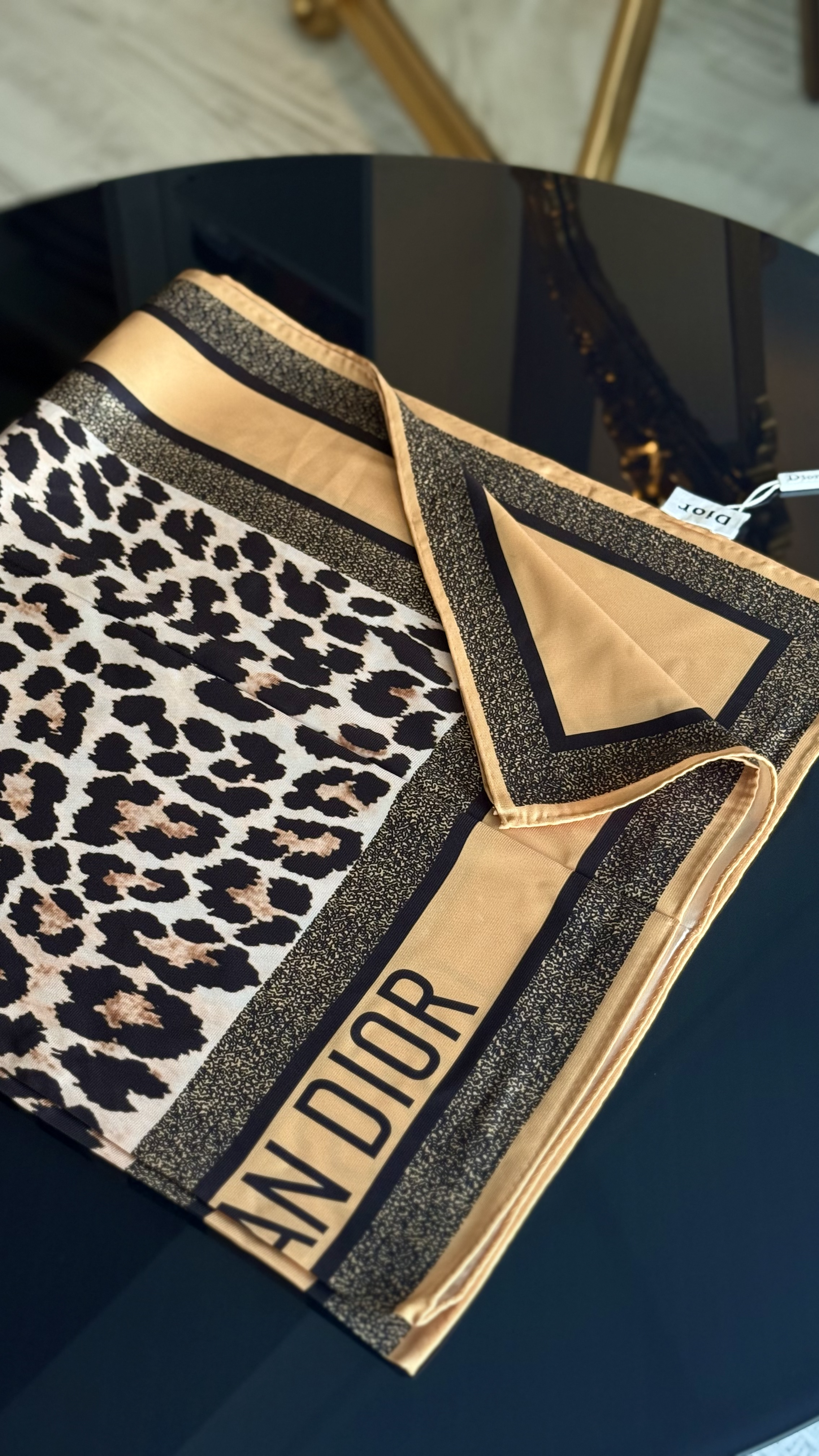 LEOPAR DESEN GOLD RENK TWİL EŞARP
