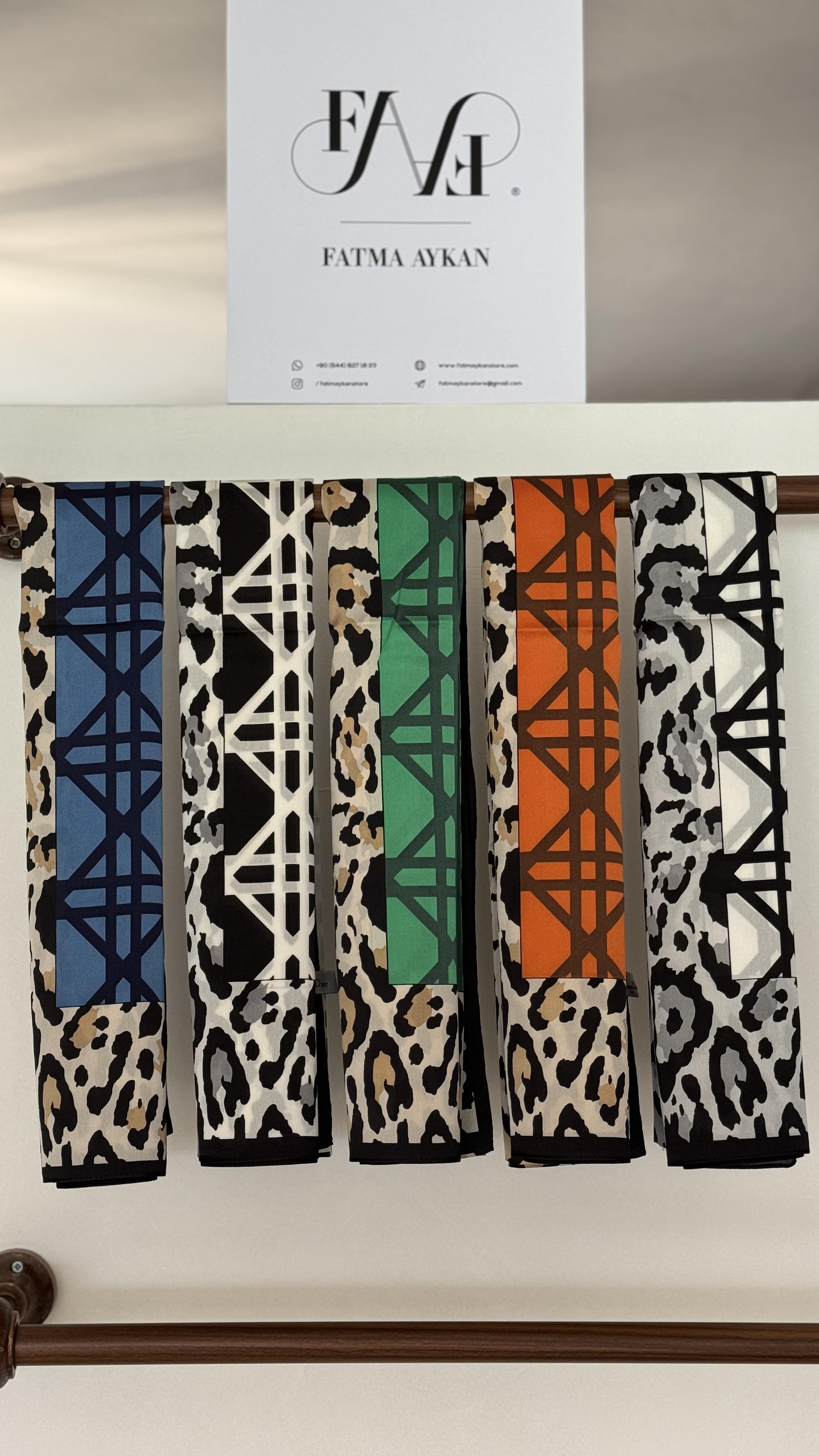 MAVİ D / LEOPAR DESEN VUAL İPEK ŞAL