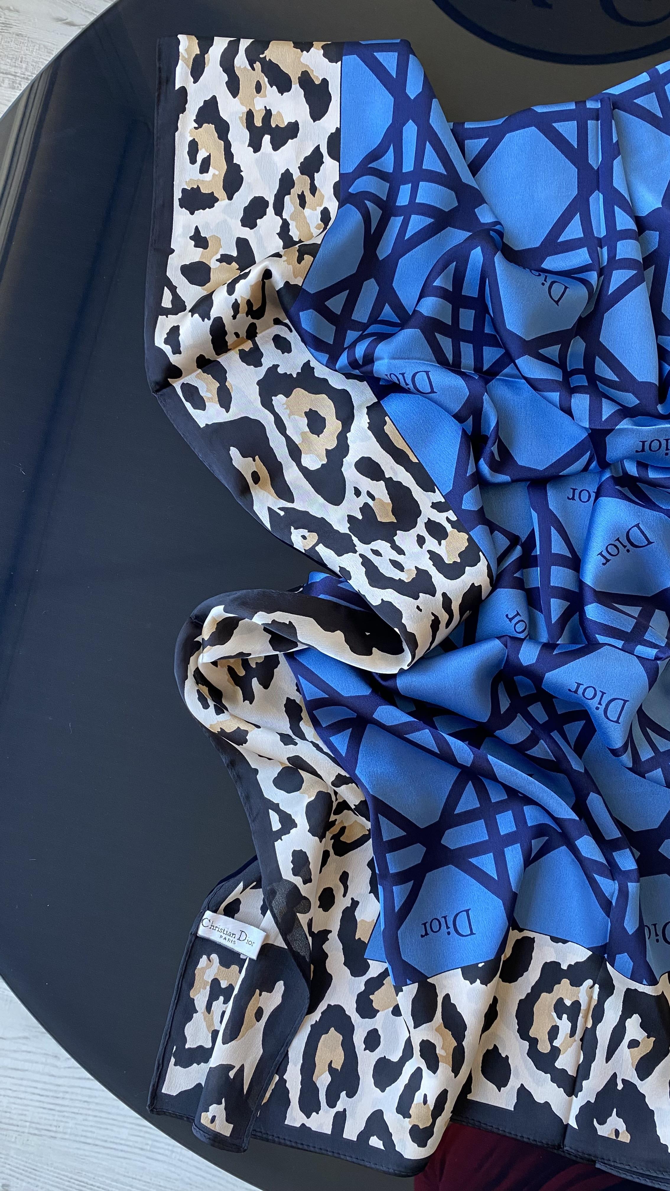 MAVİ D / LEOPAR DESEN VUAL İPEK ŞAL