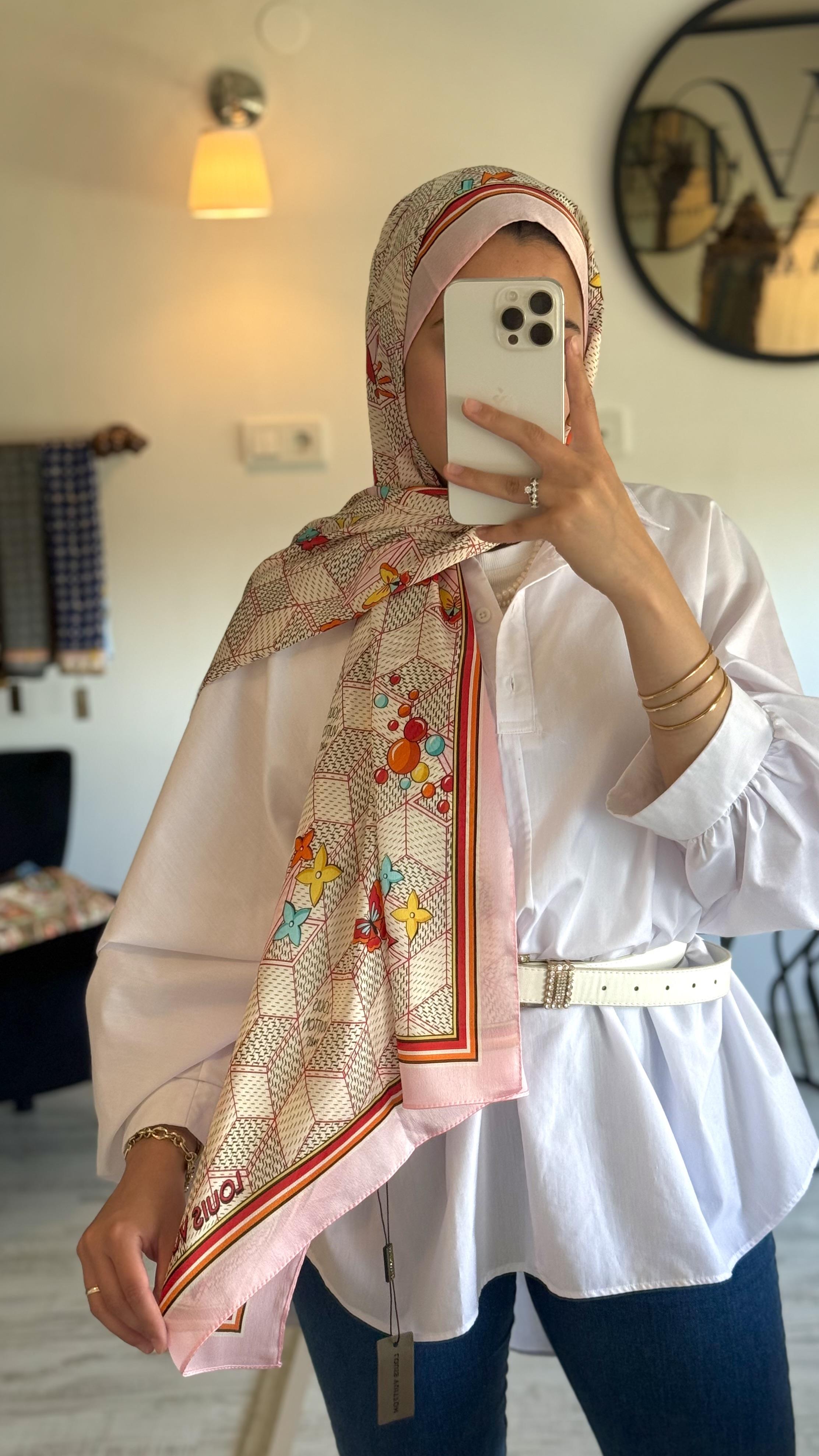 PEMBE GEÇİŞLİ RENKLİ VUAL İPEK ŞAL 