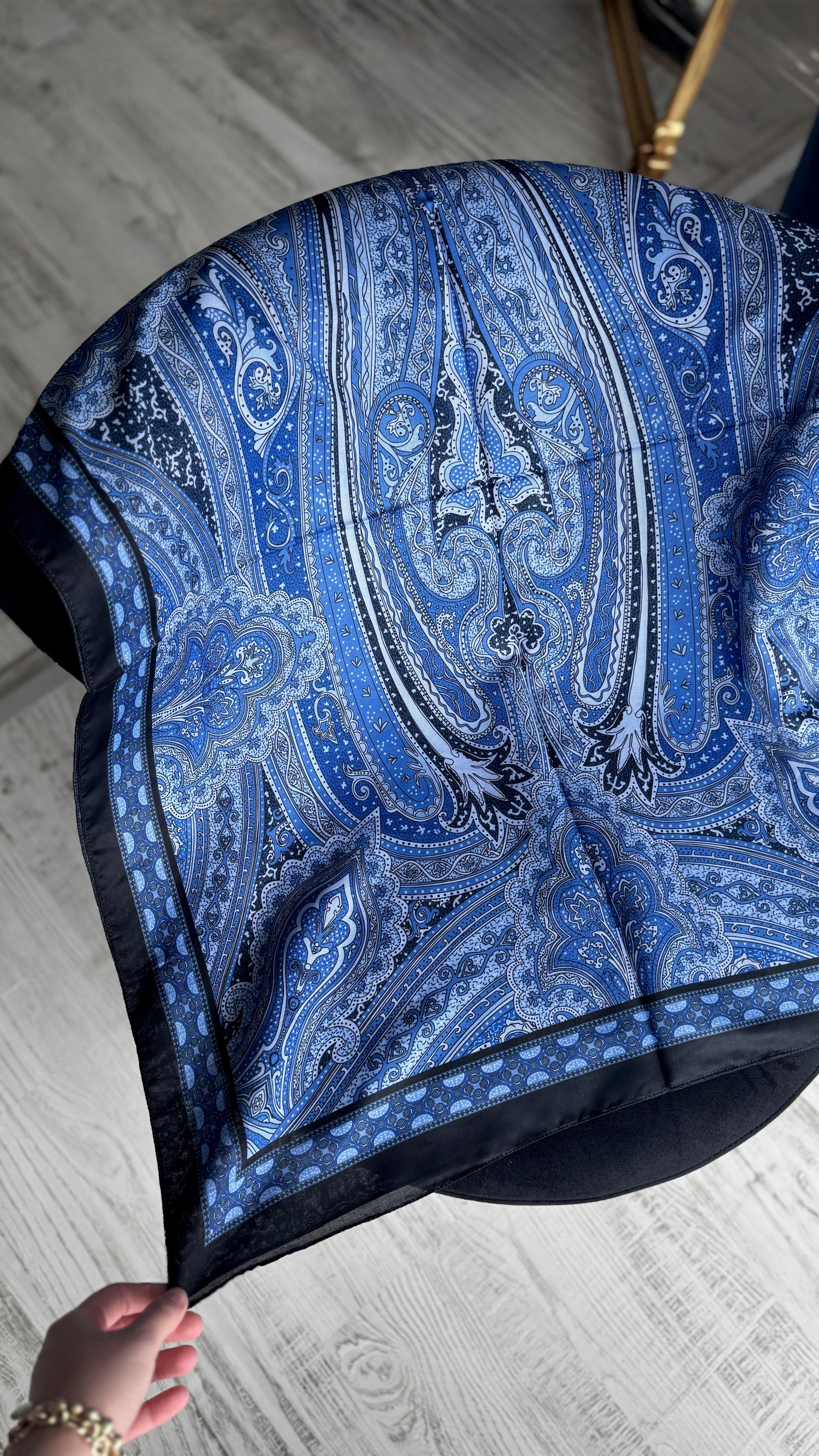 SAKS MAVİ ETNİK DESEN PAMUK ŞAL