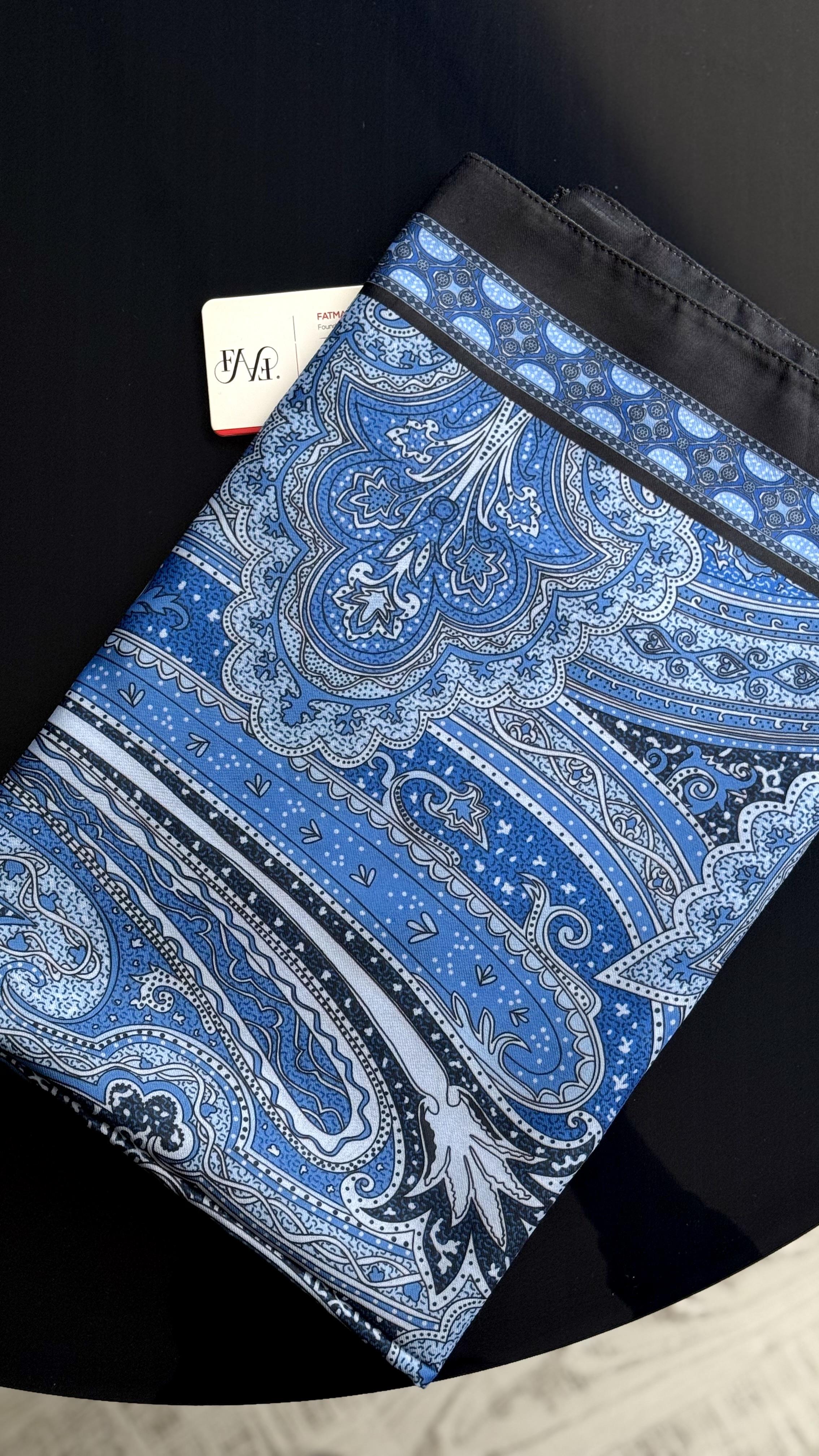 SAKS MAVİ ETNİK DESEN PAMUK ŞAL