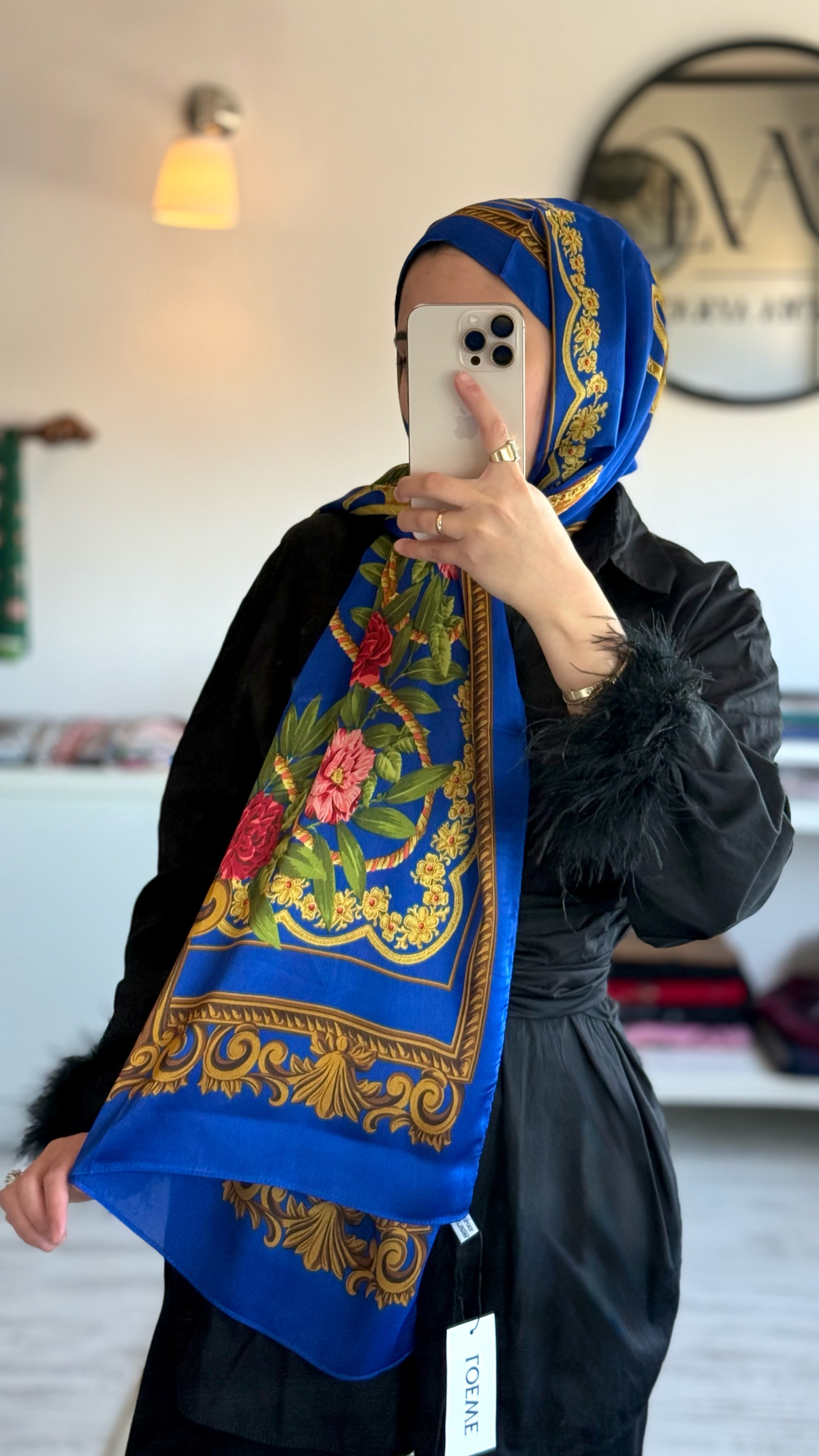 SAKS RENK ÇİCEK DESENLİ ŞAL
