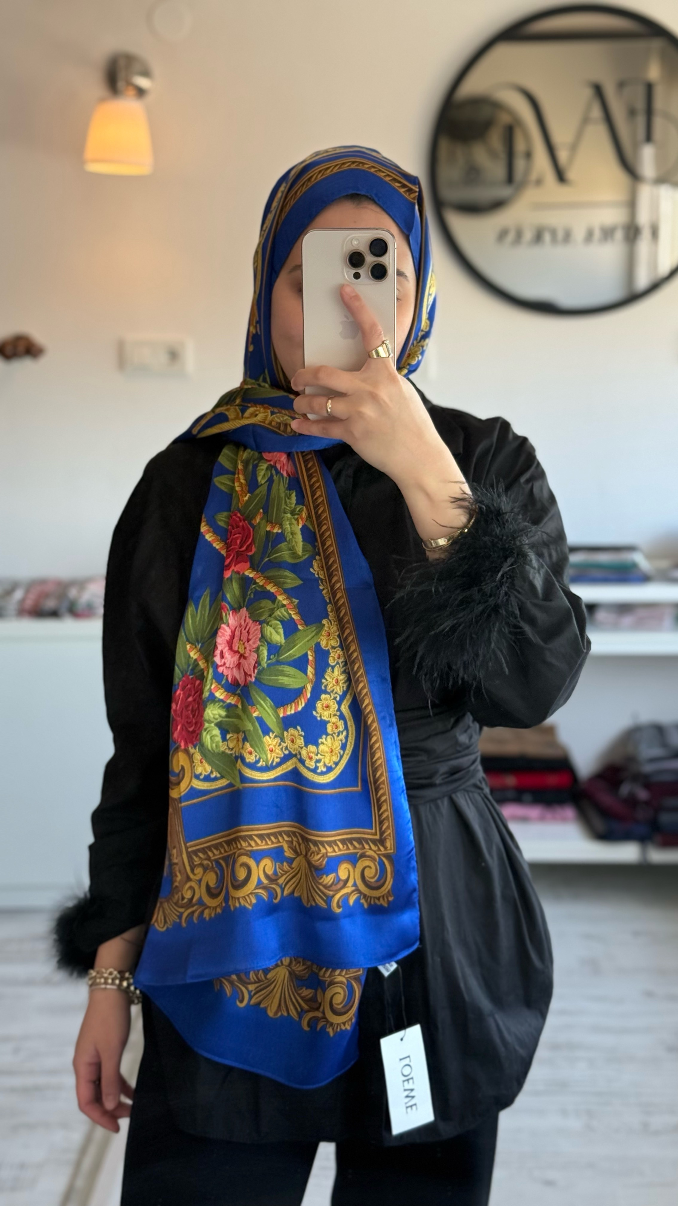 SAKS RENK ÇİCEK DESENLİ ŞAL