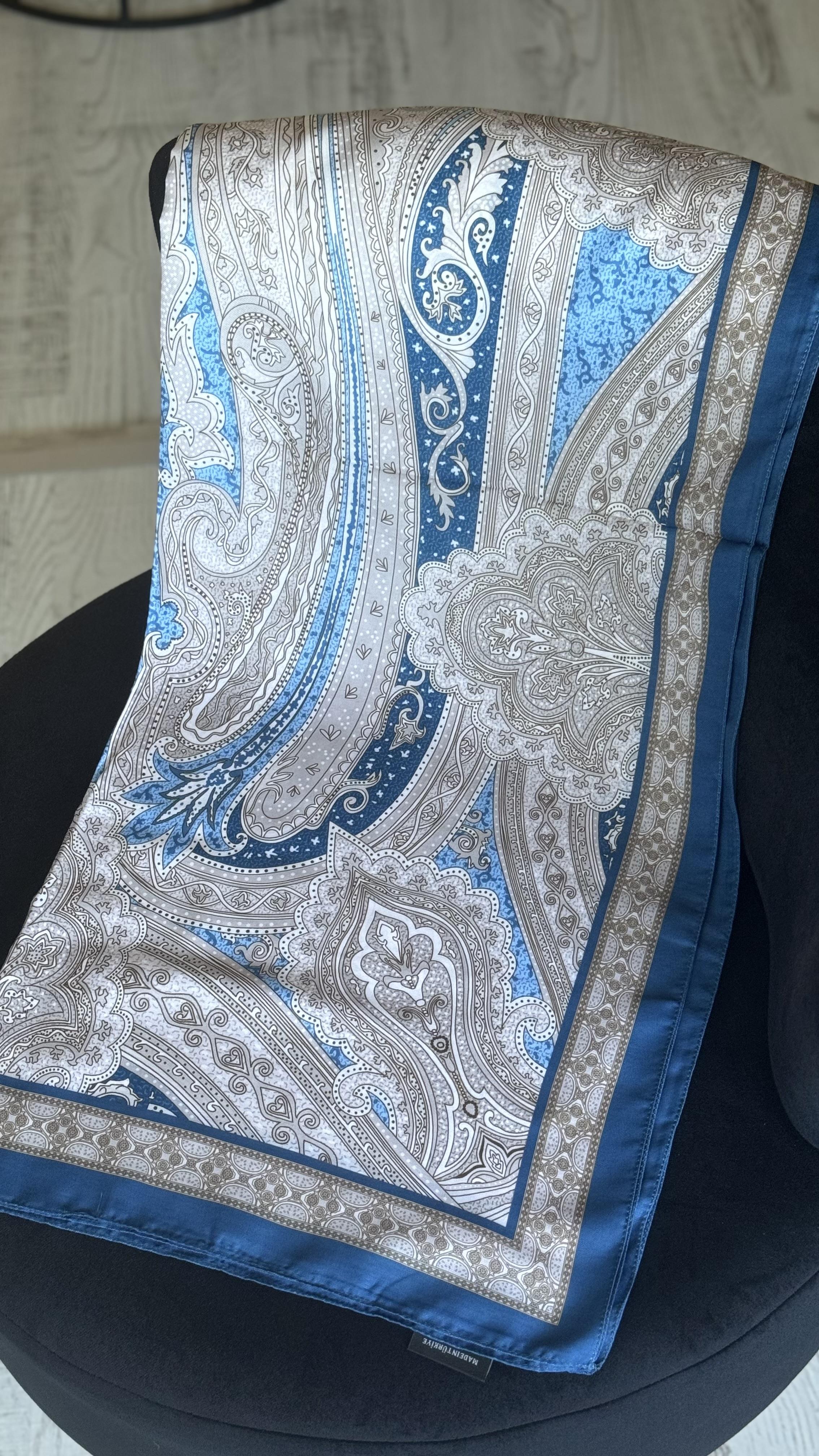 LACİVERT GRİ / ETNİK DESEN PAMUK ŞAL