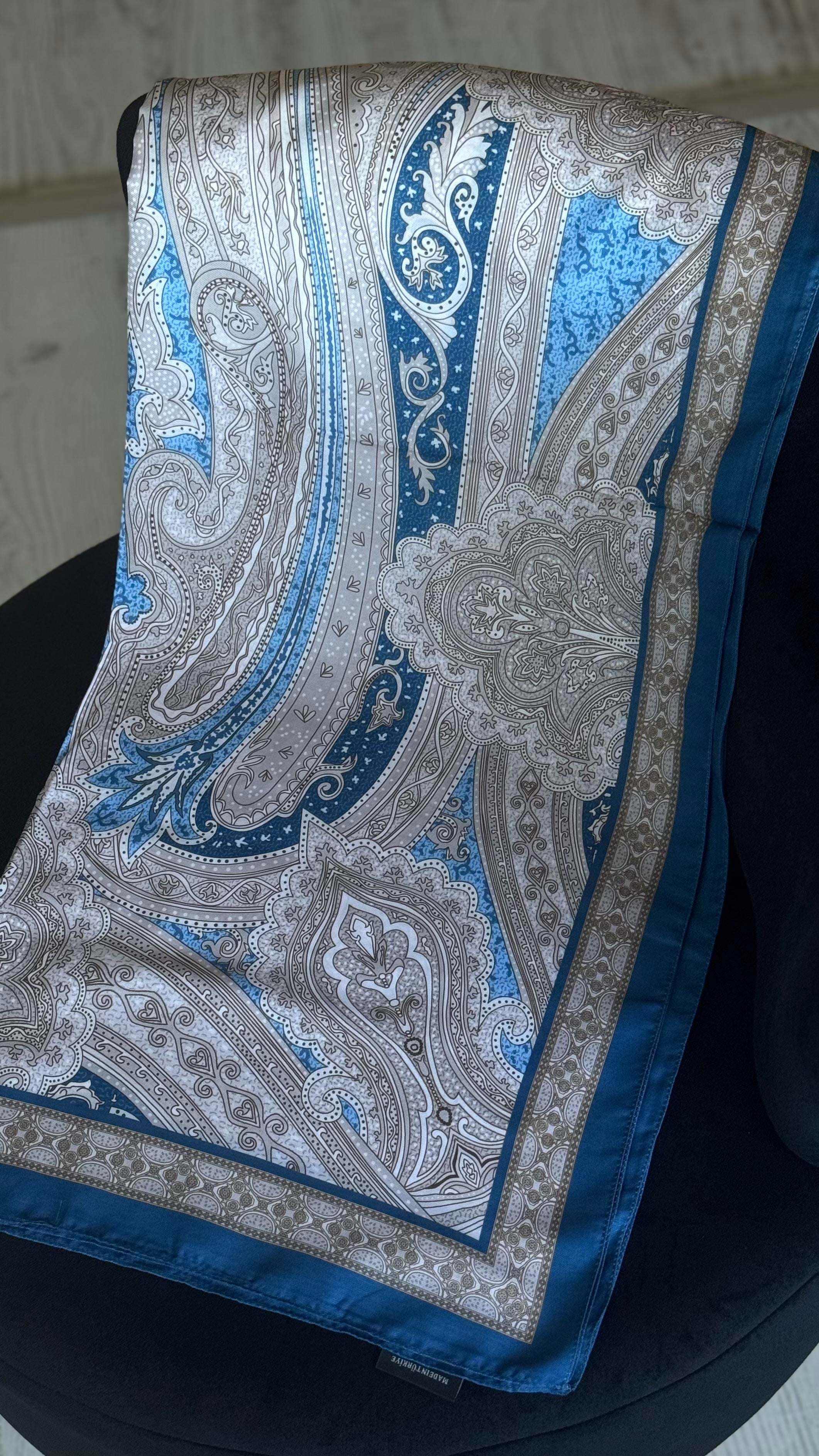 LACİVERT GRİ / ETNİK DESEN PAMUK ŞAL
