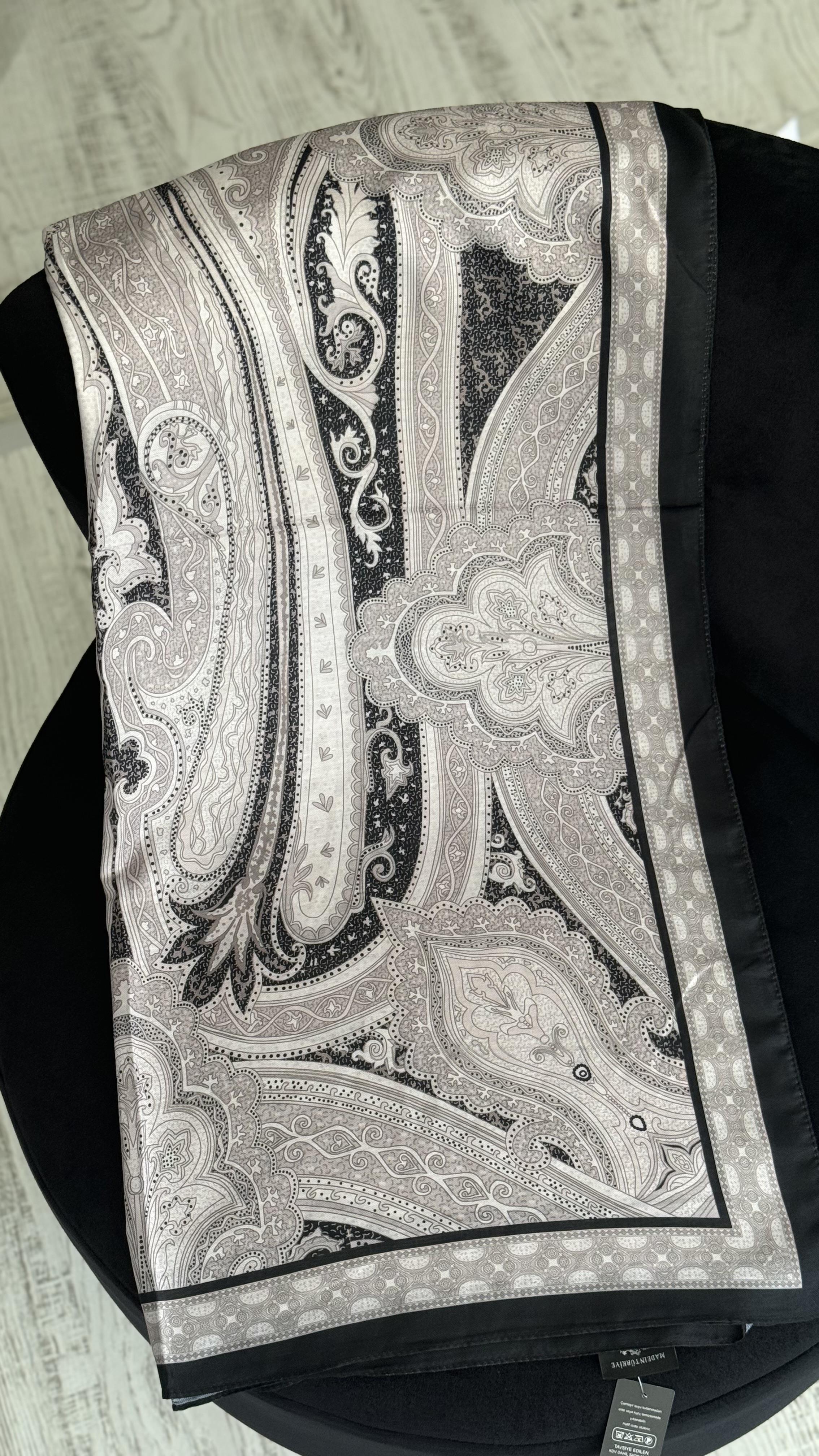 SİYAH / TAŞ ETNİK DESEN PAMUK ŞAL