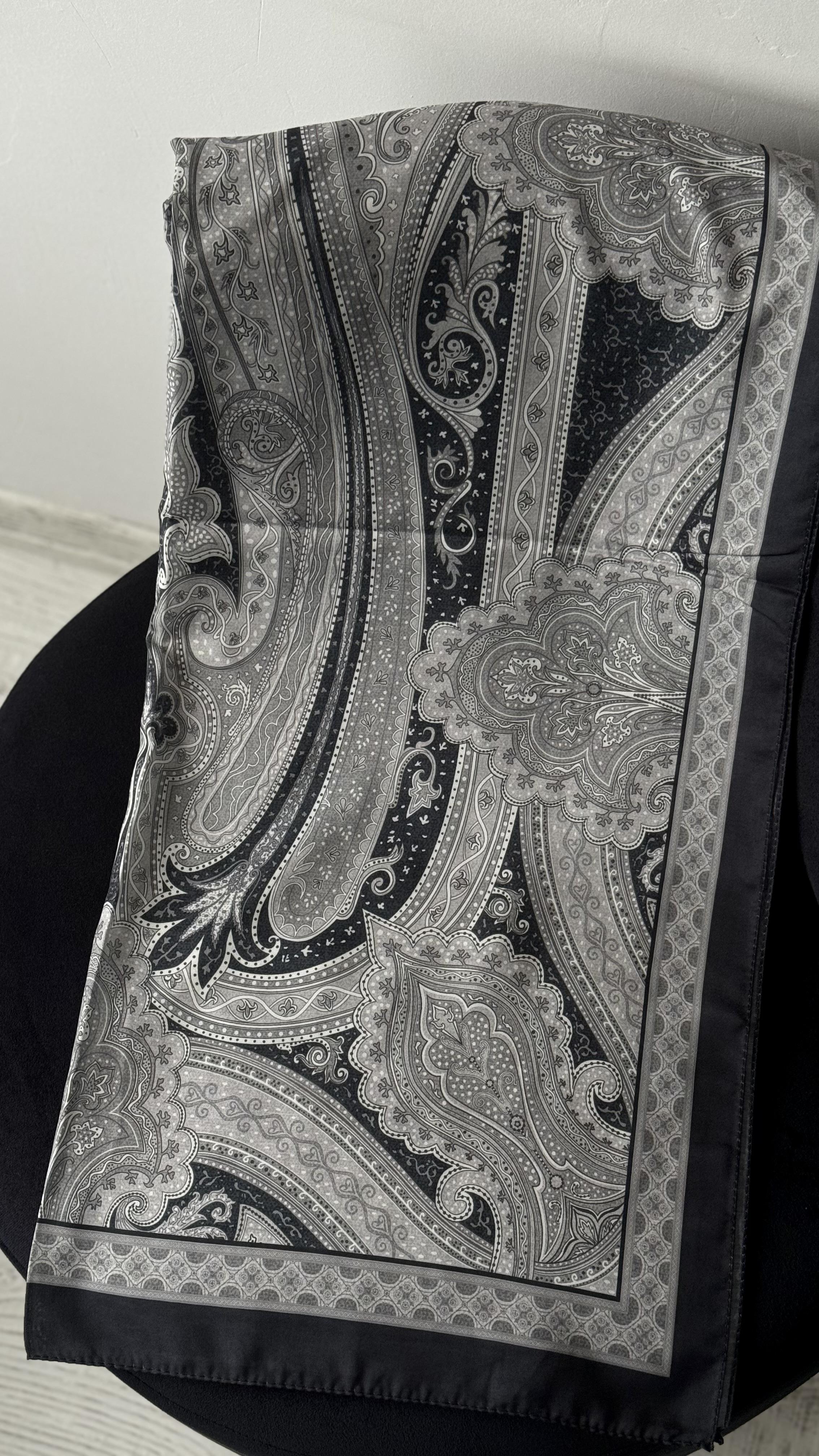 SİYAH KOYU GRİ / ETNİK DESEN PAMUK ŞAL