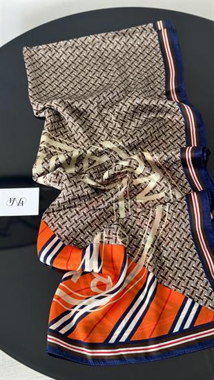 B / TURUNCU LACİVERT İPEK ŞAL 