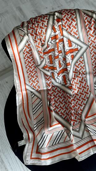 BEJ / KIRMIZI VUAL İPEK ŞAL