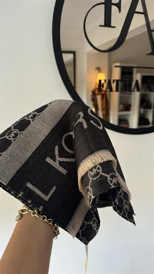 BEJ / SİYAH KAŞMİR İPEK MK ŞAL