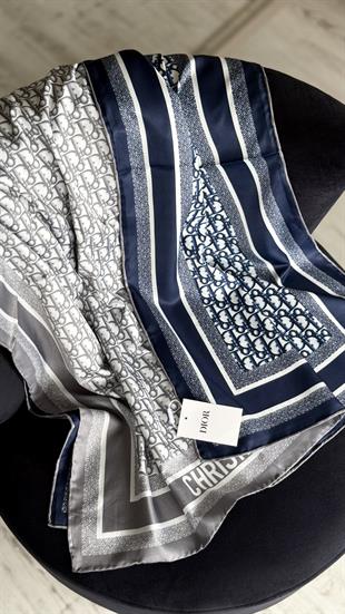 ÇİFT TARAFLI / GRİ LACİVERT TWİL İPEK ŞAL