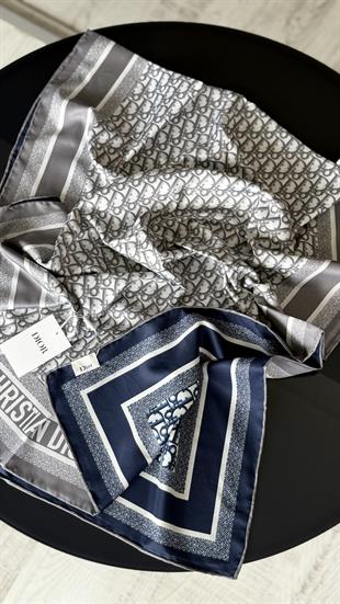 ÇİFT TARAFLI / GRİ LACİVERT TWİL İPEK ŞAL