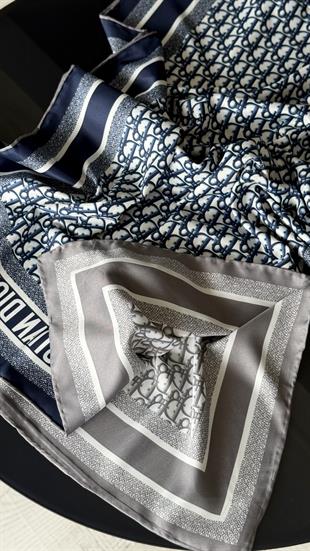 ÇİFT TARAFLI / GRİ LACİVERT TWİL İPEK ŞAL