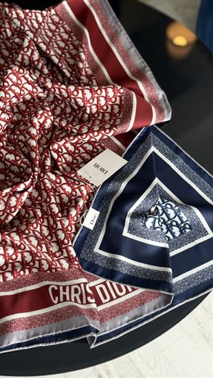 ÇİFT TARAFLI / LACİVERT - KIRMIZI TWİL İPEK ŞAL