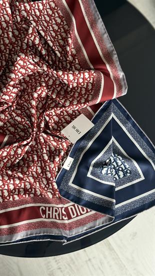 ÇİFT TARAFLI / LACİVERT - KIRMIZI TWİL İPEK ŞAL