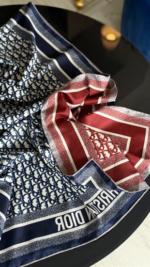 ÇİFT TARAFLI / LACİVERT - KIRMIZI TWİL İPEK ŞAL