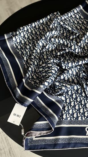 ÇİFT TARAFLI / LACİVERT - KIRMIZI TWİL İPEK ŞAL