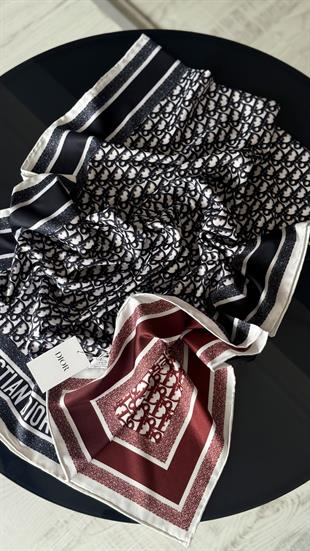 ÇİFT TARAFLI / SİYAH - BORDO TWİL İPEK ŞAL