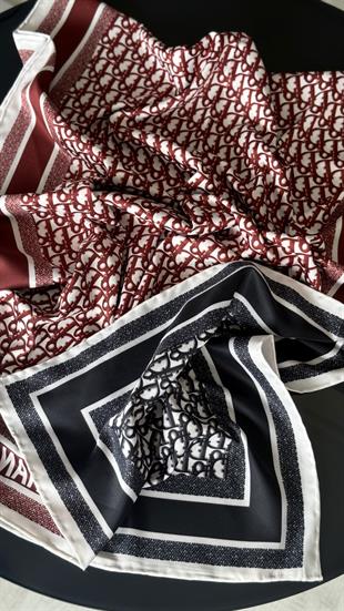 ÇİFT TARAFLI / SİYAH - BORDO TWİL İPEK ŞAL