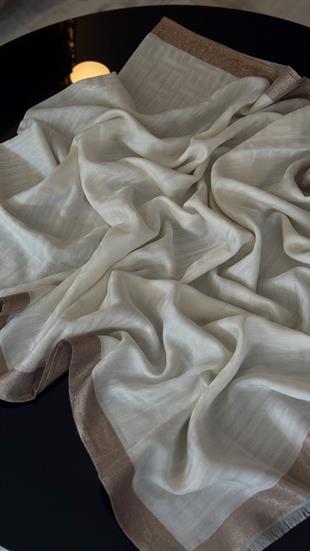 EKRU İNCE YÜN İPEK ŞAL