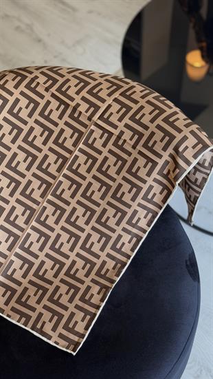 F DESEN TWİL / KAHVE KREM GEÇİŞLİ EŞARP