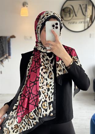 FUŞYA LEOPAR DESEN VUAL İPEK ŞAL
