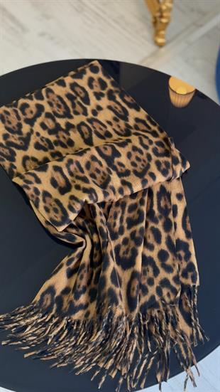GOLD RENK LEOPAR DESEN YÜN OMUZ ŞALI / ATKISI