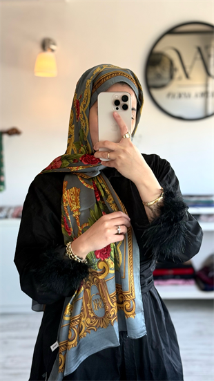 GRİ RENK ÇİCEK DESENLİ ŞAL