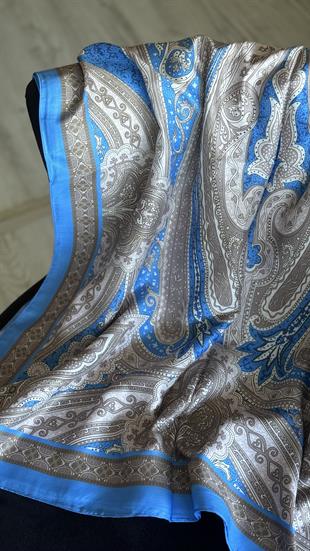 İNDİGO MAVİ / ETNİK DESEN PAMUK ŞAL