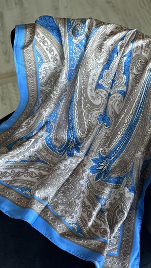 İNDİGO MAVİ / ETNİK DESEN PAMUK ŞAL