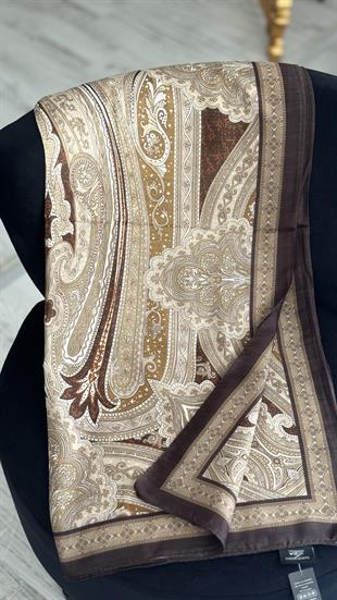 KAHVE / ETNİK DESEN PAMUK ŞAL