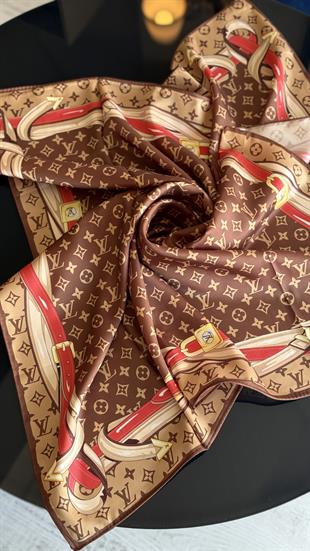 KAHVE KLASIK MODEL TWİL İPEK EŞARP