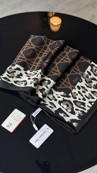 KAHVE LEOPAR DESEN VUAL İPEK ŞAL