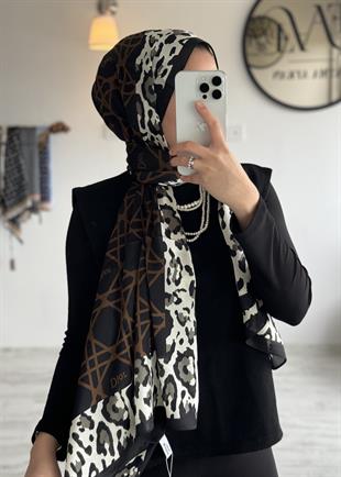 KAHVE LEOPAR DESEN VUAL İPEK ŞAL