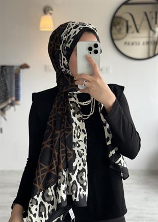 KAHVE LEOPAR DESEN VUAL İPEK ŞAL