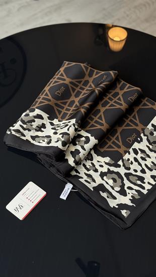 KAHVE LEOPAR DESEN VUAL İPEK ŞAL