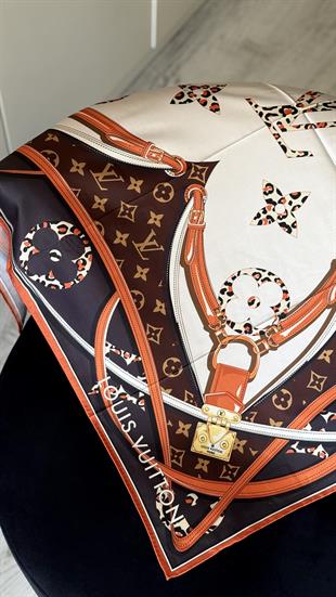 KEMER DESEN KAHVE / BEYAZ - SİYAH TWİL İPEK EŞARP