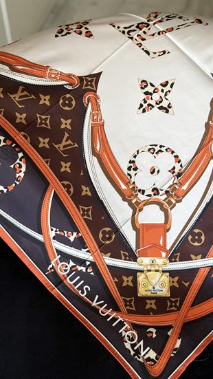 KEMER DESEN KAHVE / BEYAZ - SİYAH TWİL İPEK EŞARP