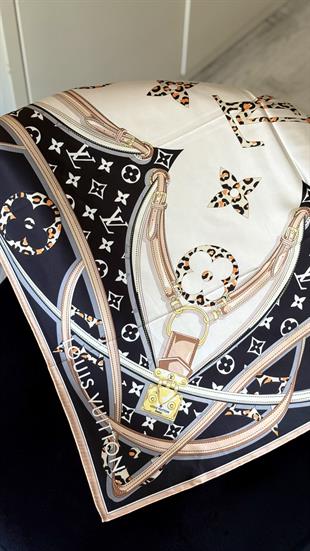 KEMER DESEN SİYAH / BEYAZ TWİL İPEK EŞARP