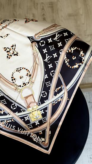 KEMER DESEN SİYAH / BEYAZ TWİL İPEK EŞARP