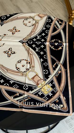 KEMER DESEN SİYAH / BEYAZ TWİL İPEK EŞARP