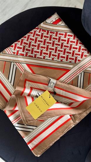 KIRMIZI / KAHVE VUAL İPEK ŞAL