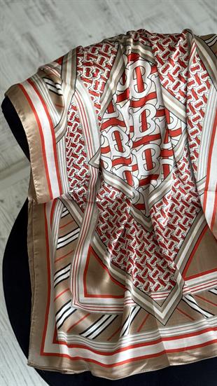 KIRMIZI / KAHVE VUAL İPEK ŞAL