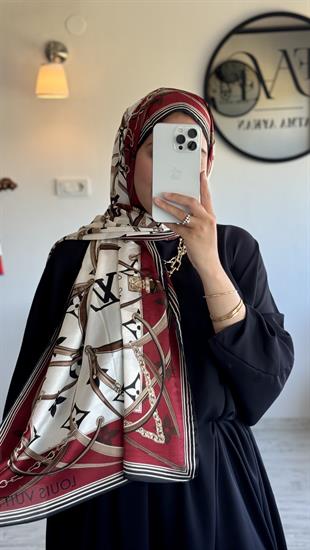KIRMIZI / KREM VUAL İPEK ŞAL