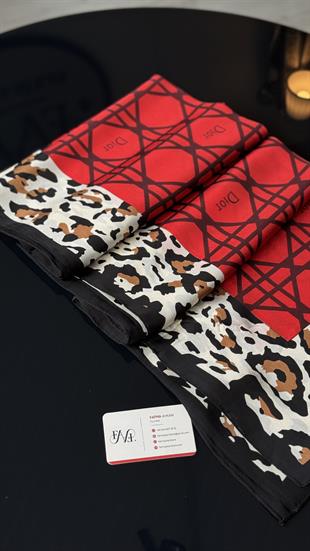 KIRMIZI LEOPAR DESEN VUAL İPEK ŞAL