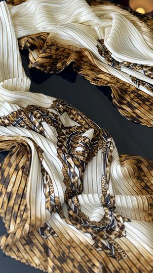 KREM / GOLD CHANEL PLİSELİ ŞAL