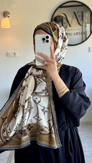 KREM / KAHVE VUAL İPEK ŞAL