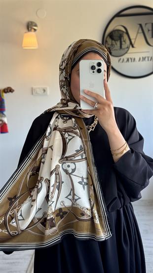 KREM / KAHVE VUAL İPEK ŞAL