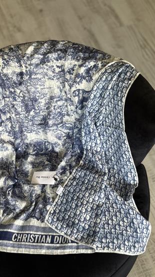 LACİVERT ÇİFT YÖNLÜ DESENLİ YÜN İPEK ŞAL